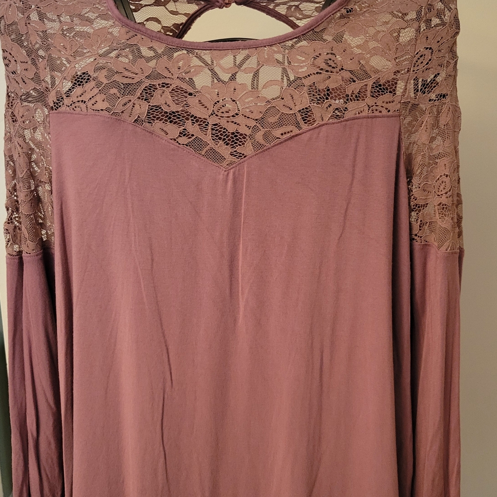 Torrid Mauve Lace Yoke Blouse